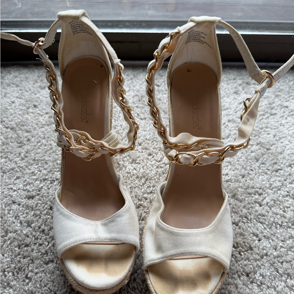 Steve Madden Cream and Gold Espadrille Heels